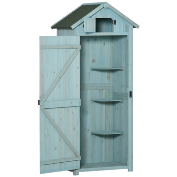 Houten tuinkast - Tuinschuur voor tuingereedschap | Kleur: Blauw | Afmetingen: 54.2x77x179 cm