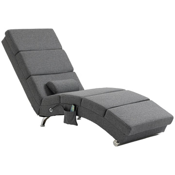 Massagestoel met vibratiemassage en ligfunctie | Kleur: Grijs | Afmetingen: 168x56x84 cm