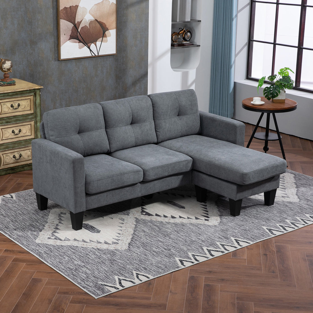3-sits hörnsoffa med vändbar divan | Färg: Grå | Mått: 130x186x84 cm