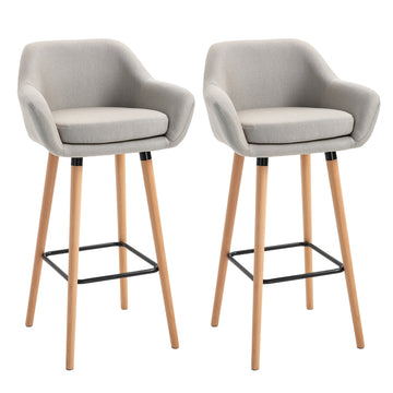 Set van 2 barkrukken met armleuningen | Kleur: Beige | Afmetingen: 48x55x100 cm