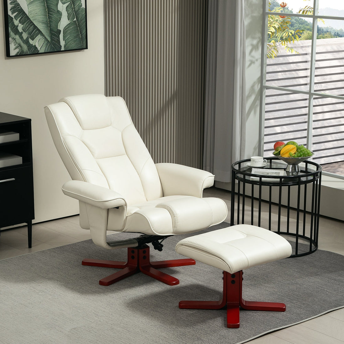 Relaxliege mit Fußhocker | Farbe: Weiß | Abmessungen: 84x84x104 cm