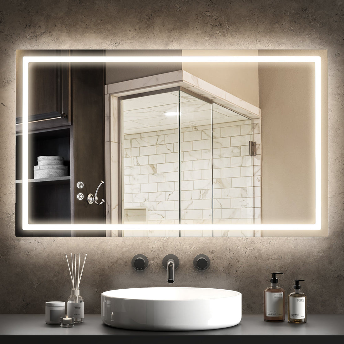 LED-Badezimmerspiegel mit Antibeschlagfunktion | Farbe: Silber | Maße: 60x100x3 cm