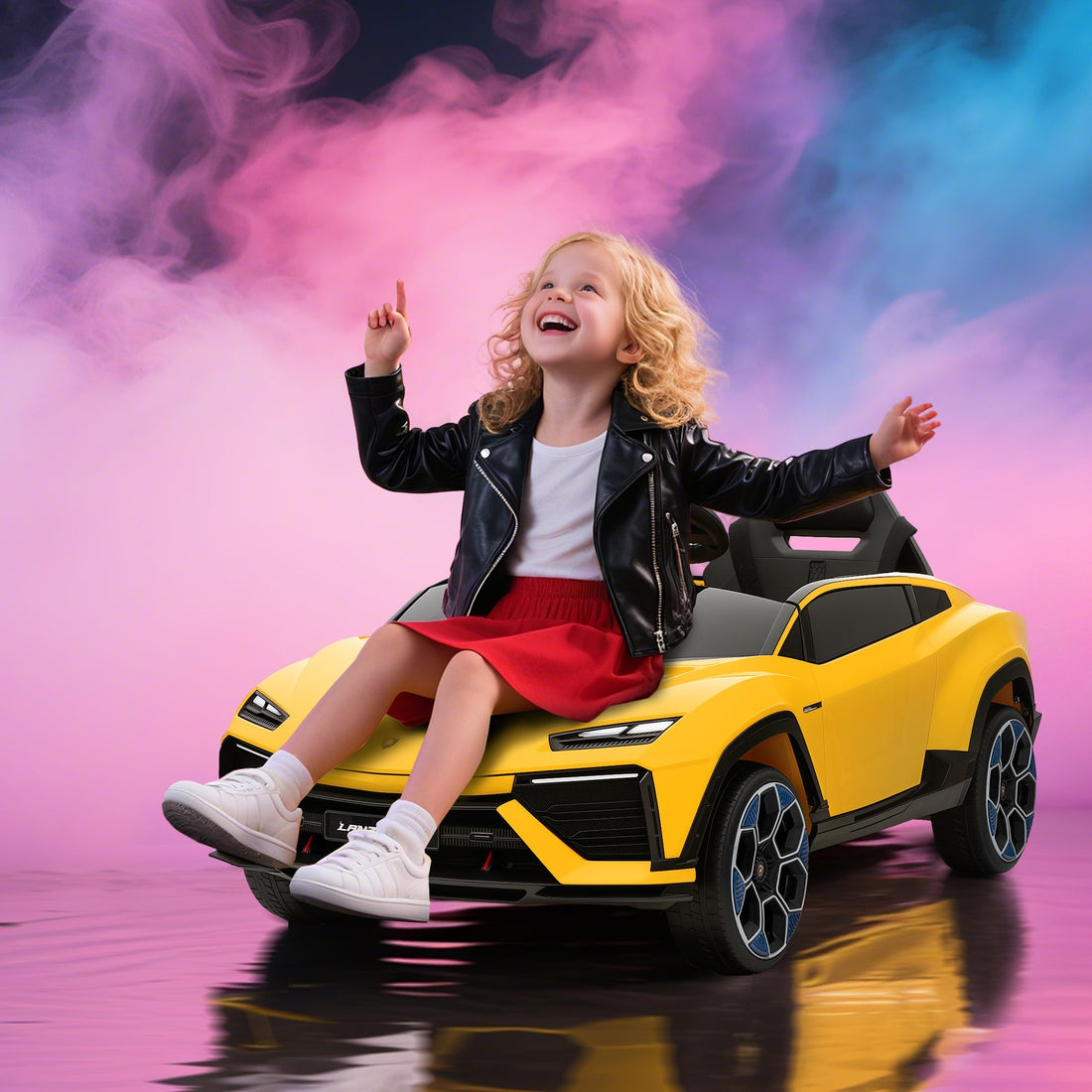 12V Elektro-Kinderauto mit Fernbedienung | Farbe: Gelb | Maße: 49x101.5x43 cm