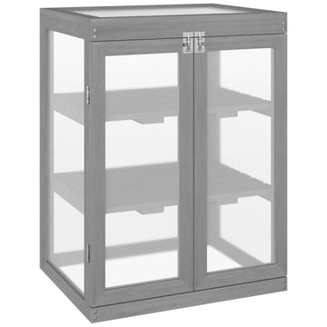 Houten koude kas - Kweekkas met 2 planken | Kleur: Donkergrijs | Afmetingen: 44x58x78 cm