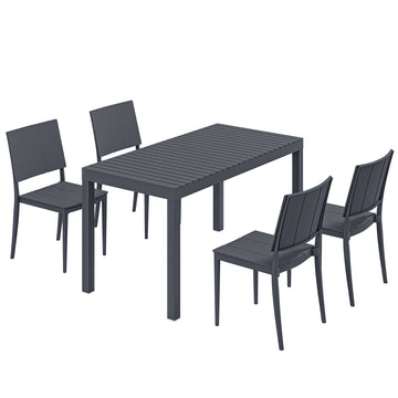 Tuinmeubelset 5-delig met 4 stapelstoelen | Kleur: Donkergrijs | Afmetingen: 70,5x141,5x74,5 cm