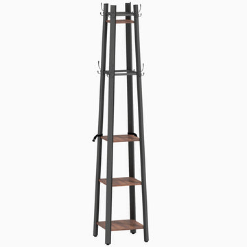 Kledingstandaard met 4 niveaus en 8 haken | Kleur: Bruin, zwart | Afmetingen: 34.8x34.8x179 cm