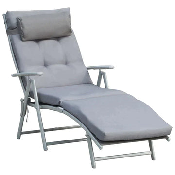 Opvouwbare ligstoel | Kleur: Grijs+Zilver | Afmetingen: 63.5x137x100.5 cm
