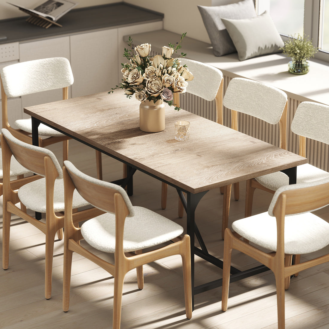 Rektangulärt matbord 180 cm för 6-8 personer | Färg: Natur | Mått: 80x180x75,5 cm
