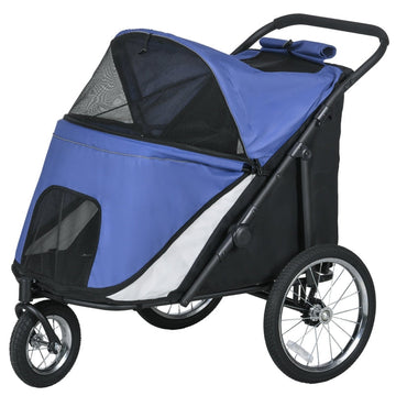 Opvouwbare hondenbuggy met kussen - Hondenwagen | Kleur: Blauw | Afmetingen: 70x111x97.5 cm