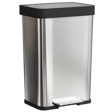 60L afvalbak van RVS met voetpedaal en softclose | Kleur: Zilver, Zwart | Afmetingen: 36x44x66.5 cm