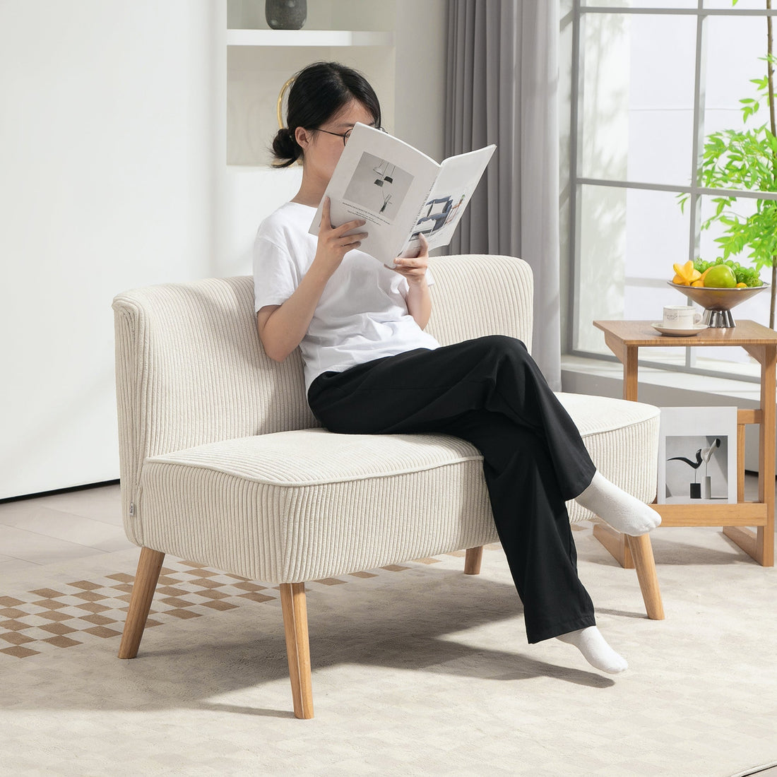 2-Sitzer Sofa aus Stoff - Weißes Sofa | Farbe: Weiß | Abmessungen: 117x56.5x77 cm