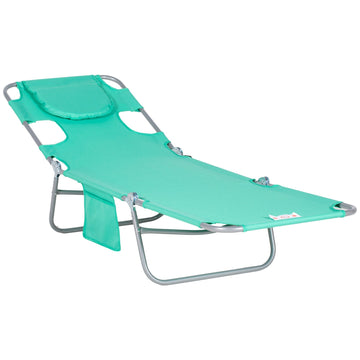 Tuinligbed met verstelbare rugleuning en gezichtopening | Kleur: Groen | Afmetingen: 55x185x29 cm