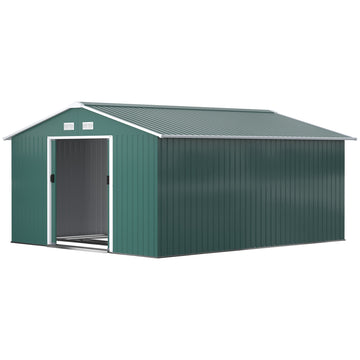 Gereedschapsschuur met 2 schuifdeuren | Kleur: Groen | Afmetingen: 386x340x200 cm