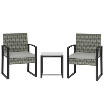 Rattan bistroset 3-delig met 2 stoelen en tafel | Kleur: Lichtgrijs | Afmetingen: 55x58x76 cm