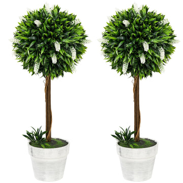Set van 2 kunstmatige lavendelbomen met pot, 60 cm hoog | Kleur: Wit-groen