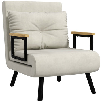 Witte relaxfauteuil met kussen en slaapfunctie | Kleur: Wit | Afmetingen: 63x73x81 cm
