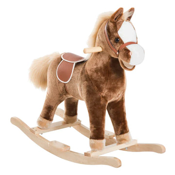 Hobbelpaard voor kinderen - Pluche schommelpaard | Kleur: Bruin | Afmetingen: 33x74x62 cm