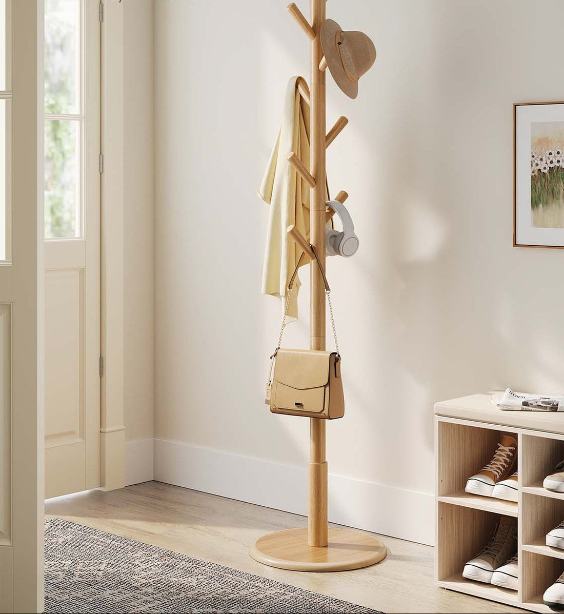 Baumförmige Garderobe - Holzflurregal - braun - 8 Haken - 40 x 171,8 cm