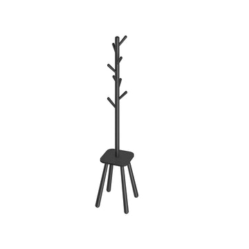 Kapstok met 8 haken en opbergruimte - rubberhout/MDF - 34,7 x 34,7 x 170,5 cm - zwart