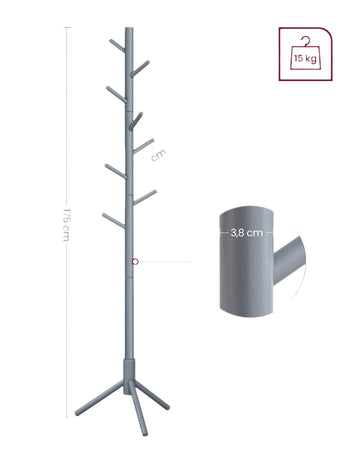 Houten kapstok - verstelbaar - massief hout - grijs - 47 x 47 x 175 cm