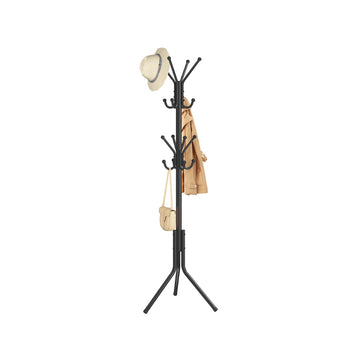 Metalen kledingrek met haken voor kleding en accessoires | Inktzwart | 43x48x175 cm