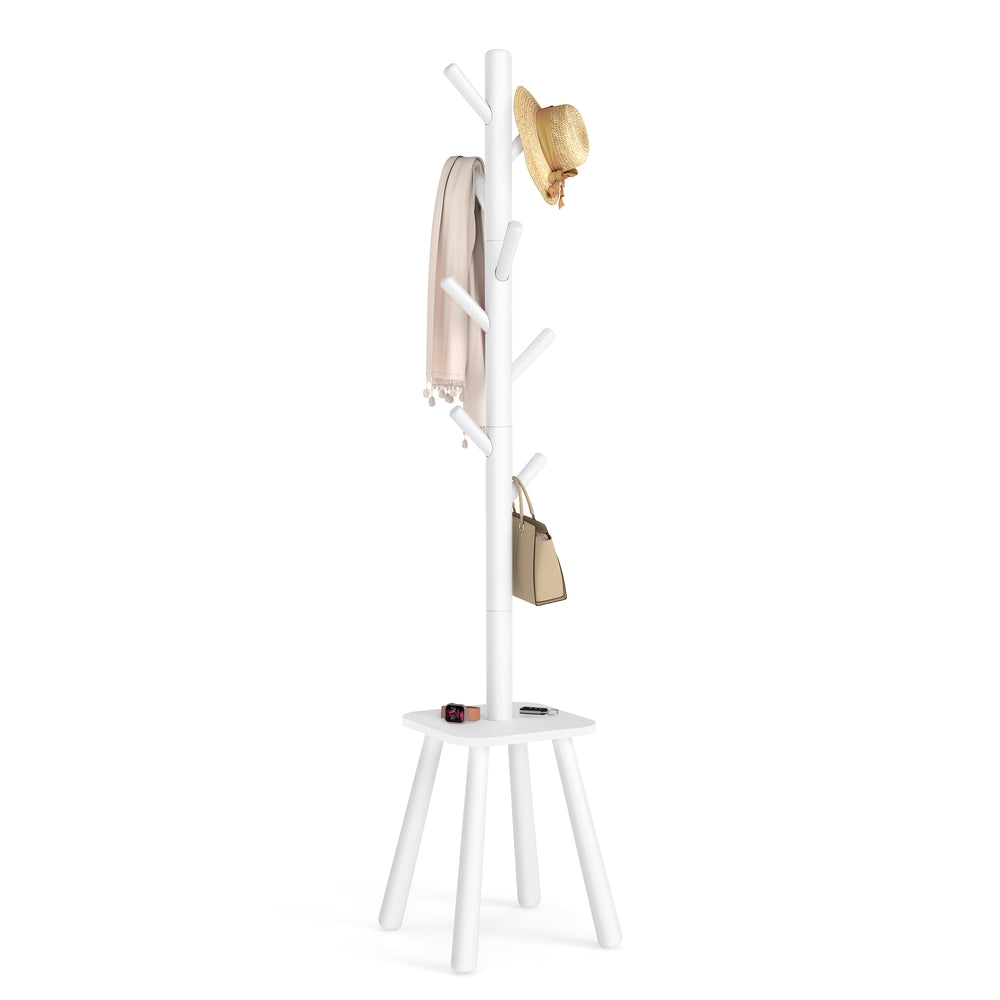 Kledingrek met 8 haken en legplank | Wit | 33,6x33,6x175,8 cm