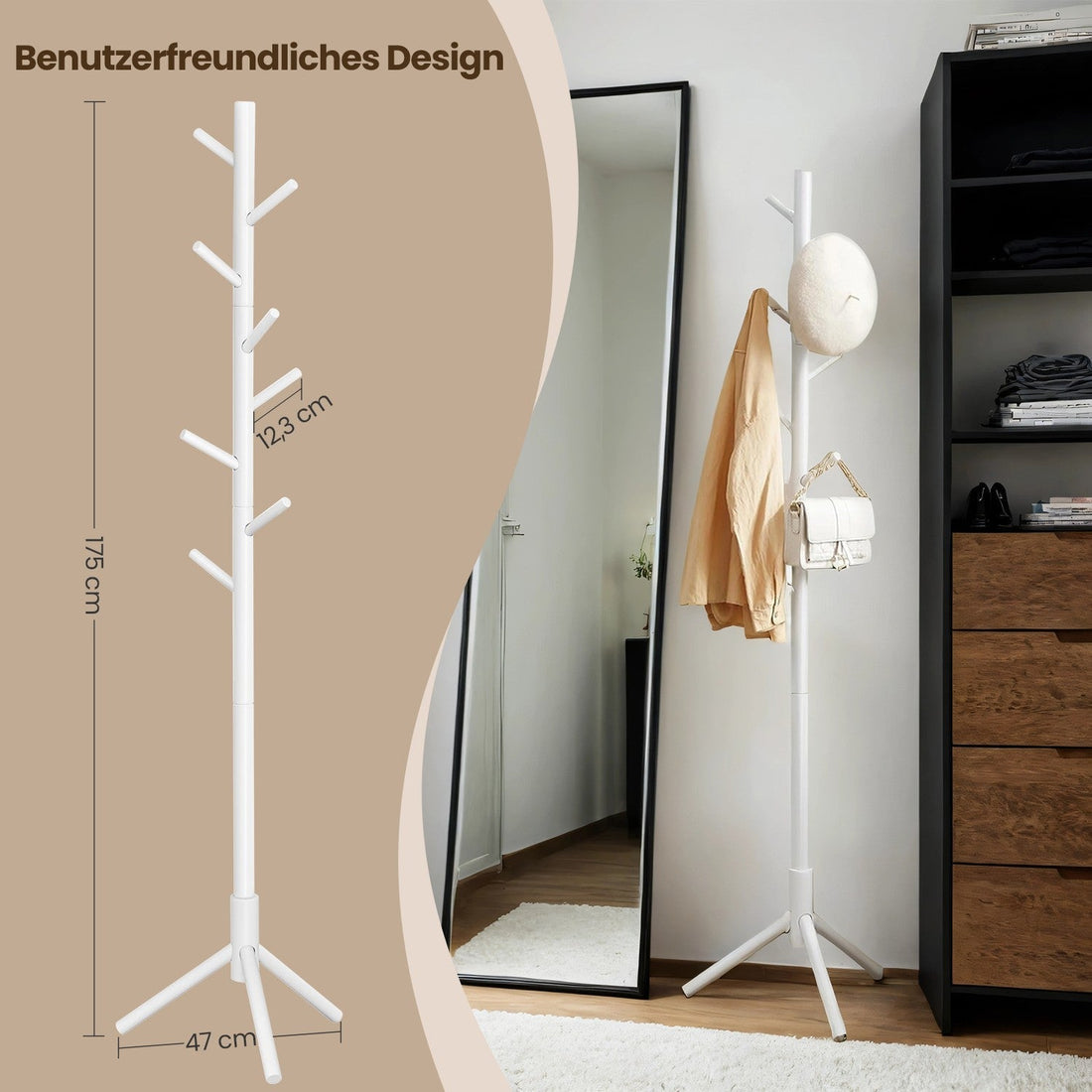 Massiv klädhängare i trä – trädformad klädställning – stabil – 47 x 47 x 175 cm