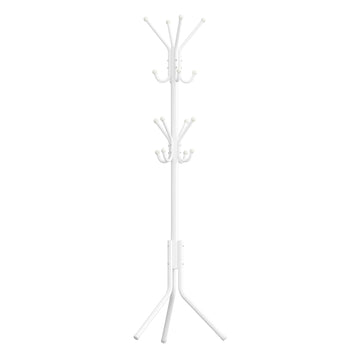 Metalen garderobestandaard met haken voor woonkamer | Wit | 43x48x175 cm
