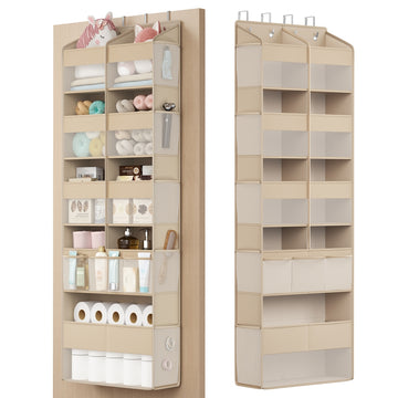 Deurorganizer met 9 vakken en 10 zijvakken | Zandbeige | 50x17x150 cm