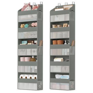 Deurorganizer 5 vakken, 2 stuks, vouwbaar, transparant | Duifgrijs | 40x15x140 cm