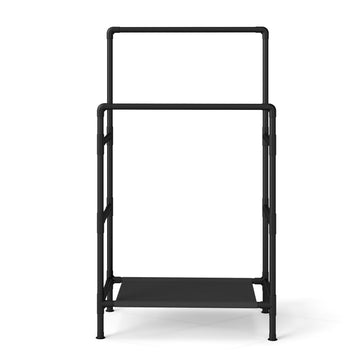 Metalen kledingrek met plank en twee stangen | Zwart | 83x45x157 cm