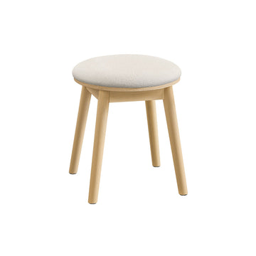 Ronde boho-kruk crèmewit/eikenlook/beige, bouclé, 37 x 37 x 43 cm