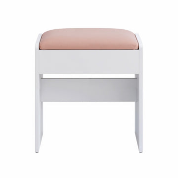Gepolsterde schminkkruk van fluweel met antislipvoetjes | Wit-roze | 45x28,6x49,5 cm