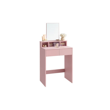 Kaptafel met spiegel en 2 lades - make-uptafel - pastelroze - 40 x 60 x 127 cm