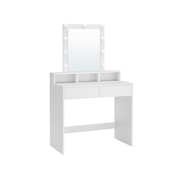 Witte kaptafel met spiegel, 2 laden, 3 vakken, verlichting - 80 x 40 x 145 cm