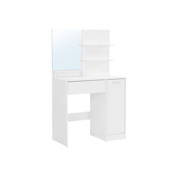 Kaptafel met planken en lade, make-uptafel, wit, 80 x 40 x 132 cm