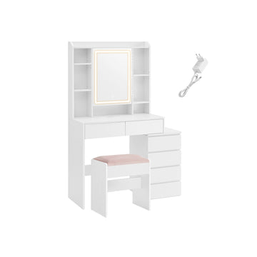 Kaptafelset met kruk - Make-uptafel - Spaanplaat - Wolkwit - 40 x 97,5 x 145 cm
