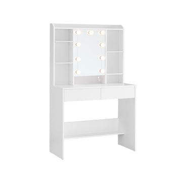 Kaptafel met spiegel - make-uptafel - spaanplaat - 40 x 90 x 144,7 cm - wolkwit