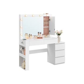 Kaptafel met spiegel en LED-verlichting, wit, 40 x 125 x 140 cm
