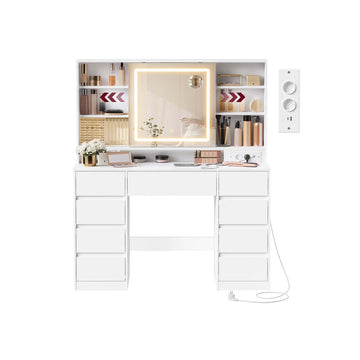 Kaptafel met LED-spiegel en 9 laden - wit - 40 x 110 x 141,5 cm
