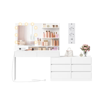 Make-uptafel met spiegel en ledverlichting | Wolkenwit | 169,2x40x145,5 cm