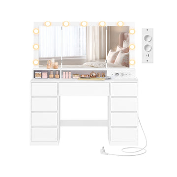 Kaptafel met spiegel en verlichting | Wolkenwit | 107x40x144 cm