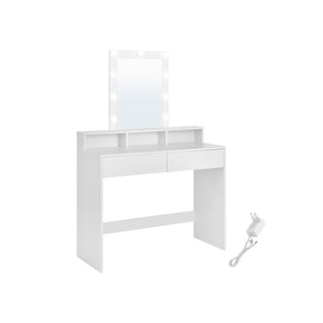 Witte kaptafel met spiegel, spaanplaat, ruime opbergruimte 40 x 100 x 145 cm