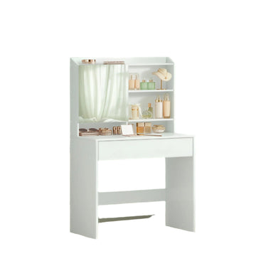 Kaptafel met spiegel en lade - wit - spaanplaat - 70 x 40 x 136 cm
