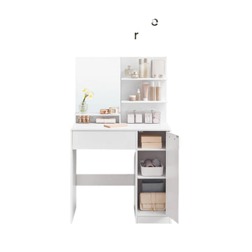 Kaptafelset met spiegel - make-uptafel - veel opbergruimte - 80 x 40 x 132 cm