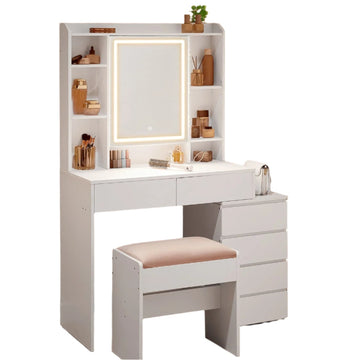 Kaptafel met spiegel en LED-verlichting, verstelbare kleuren en helderheid, 40 x 97,5 x 145 cm