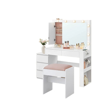 Kaptafel met LED-verlichting, spiegel en sieradenkast - spaanplaat - 40 x 125 x 140 cm