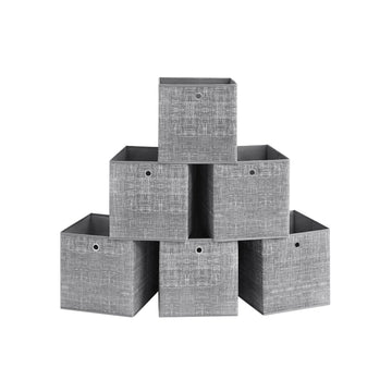 6-delige set opbergboxen, gemêleerd grijs, stevig karton, vliesstof, 33 x 33 x 33 cm