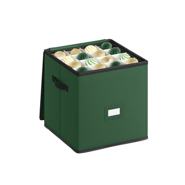 Opbergbox voor kerstballen met deksel, 64 vakken van 7,6 cm | Bosgroen | 33x33x33 cm