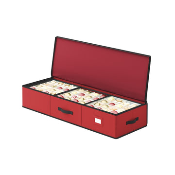 Opbergbox voor kerstballen met vakken | Kersenrood | 33,5x96,5x17,5 cm